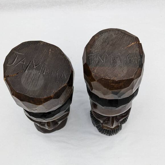 Vintage Jamaica Wooden Carved Bust Figurine Pair Female Bearded Male 9" Tall - Picture 9 of 12